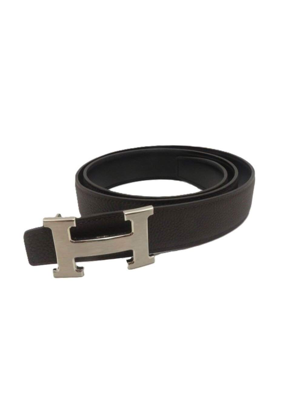 Hermes H Belt 32 Chocolat Black Silver Box Calf